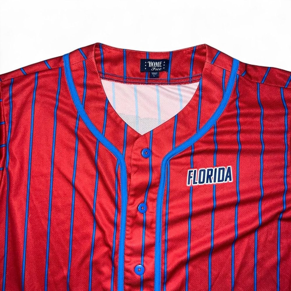 Home Free Florida Baseball Jersey Red Blue Striped Button Front Size L - Picture 2 of 6